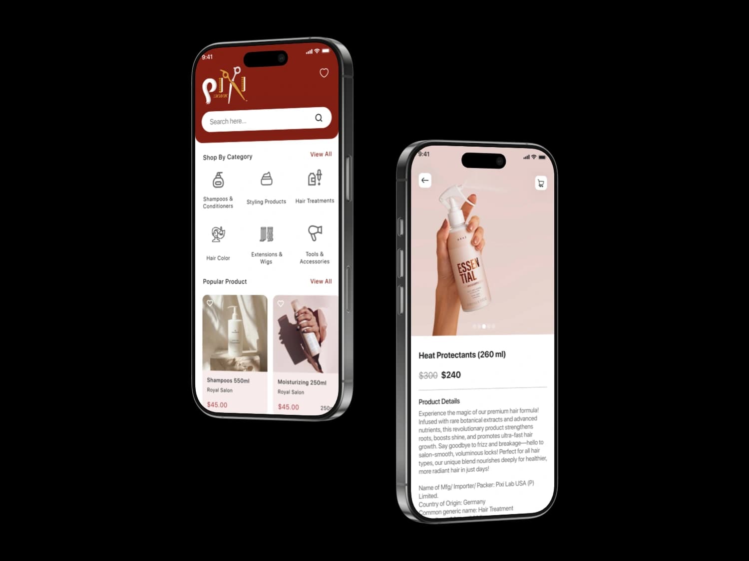 PixiKwik home and product screens