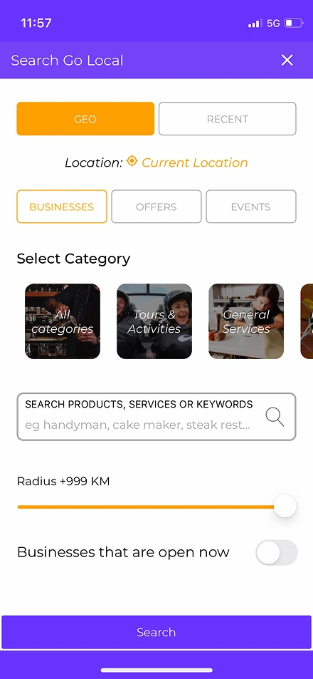 GoLocal search filters